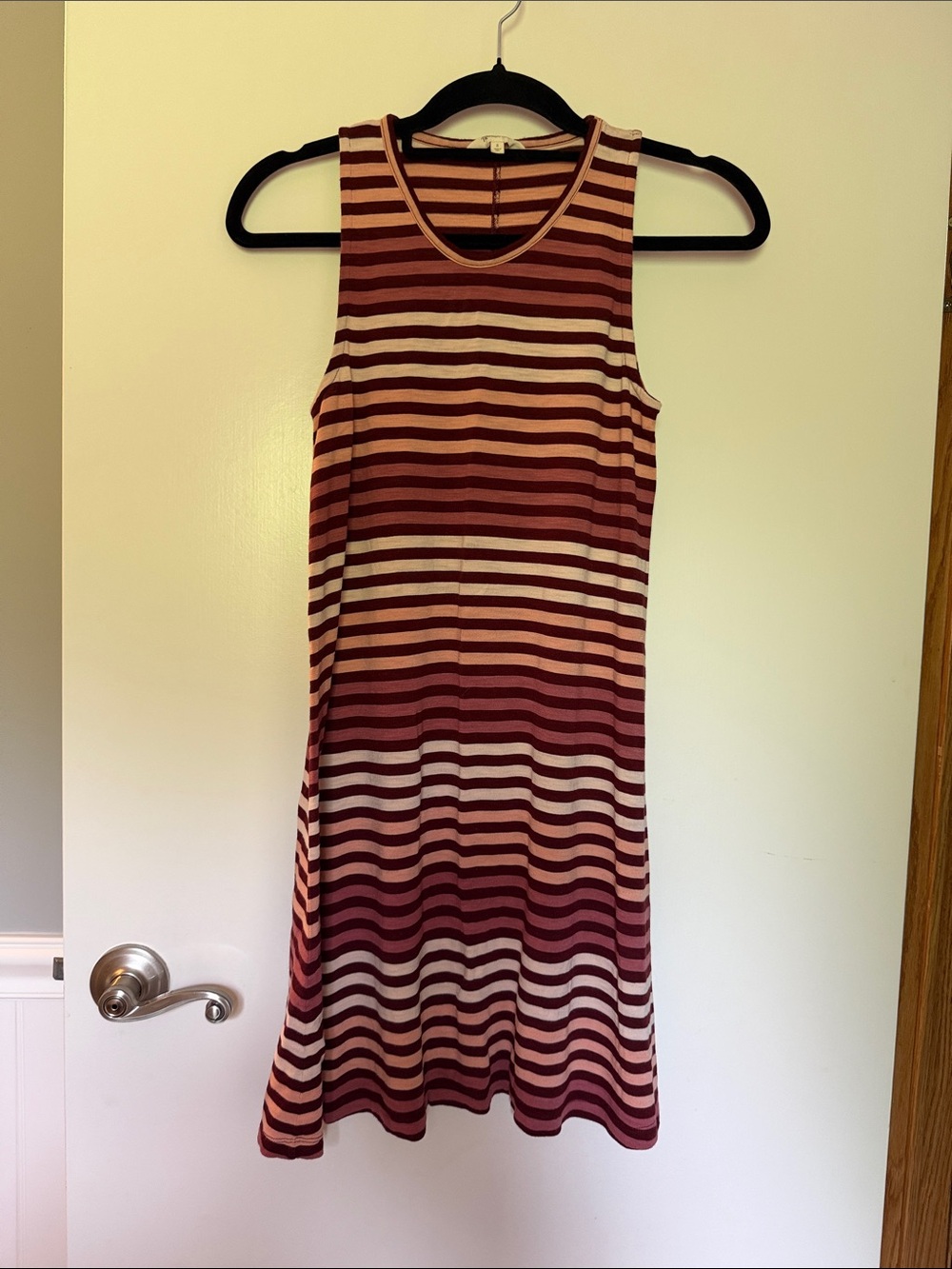 Madewell Sleeveless Striped Midi Dress in Burgundy and Cream